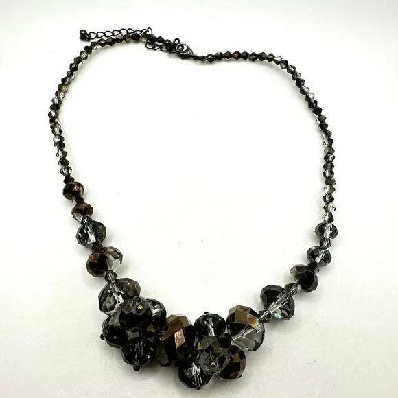 Stunning faceted black/dark gray crystal beaded necklace! - Picture 1 of 12